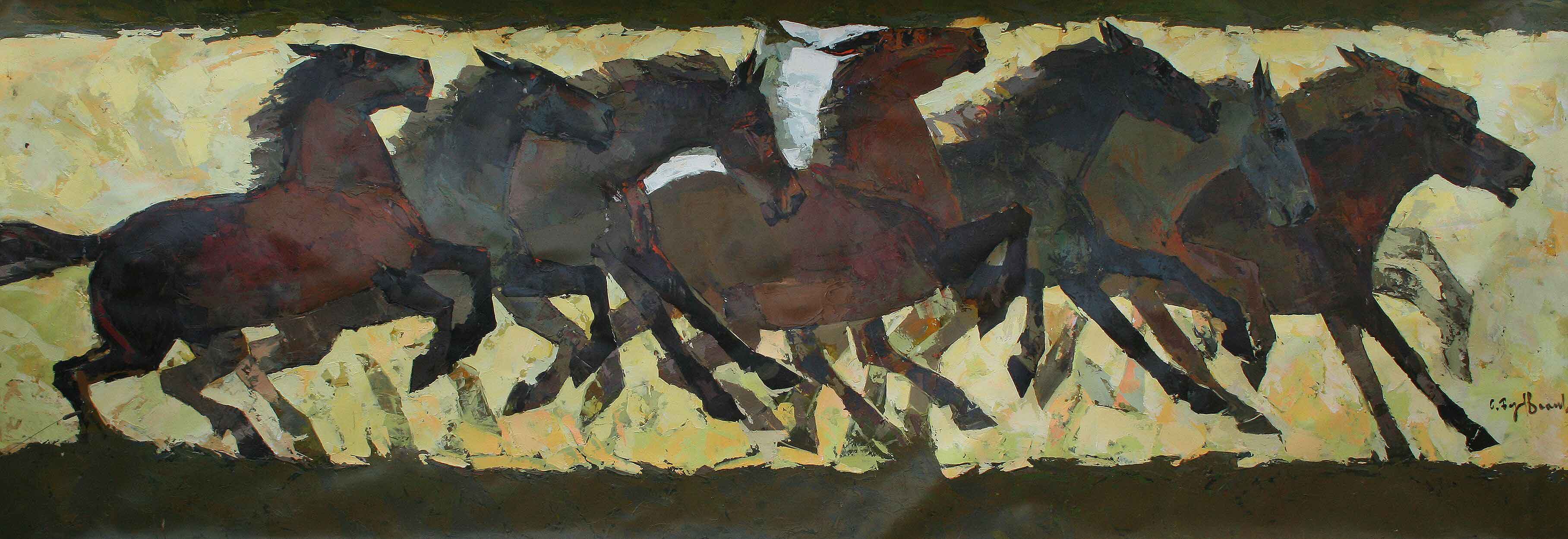 Pintura que representa las diferentes posiciones de un caballo al galope